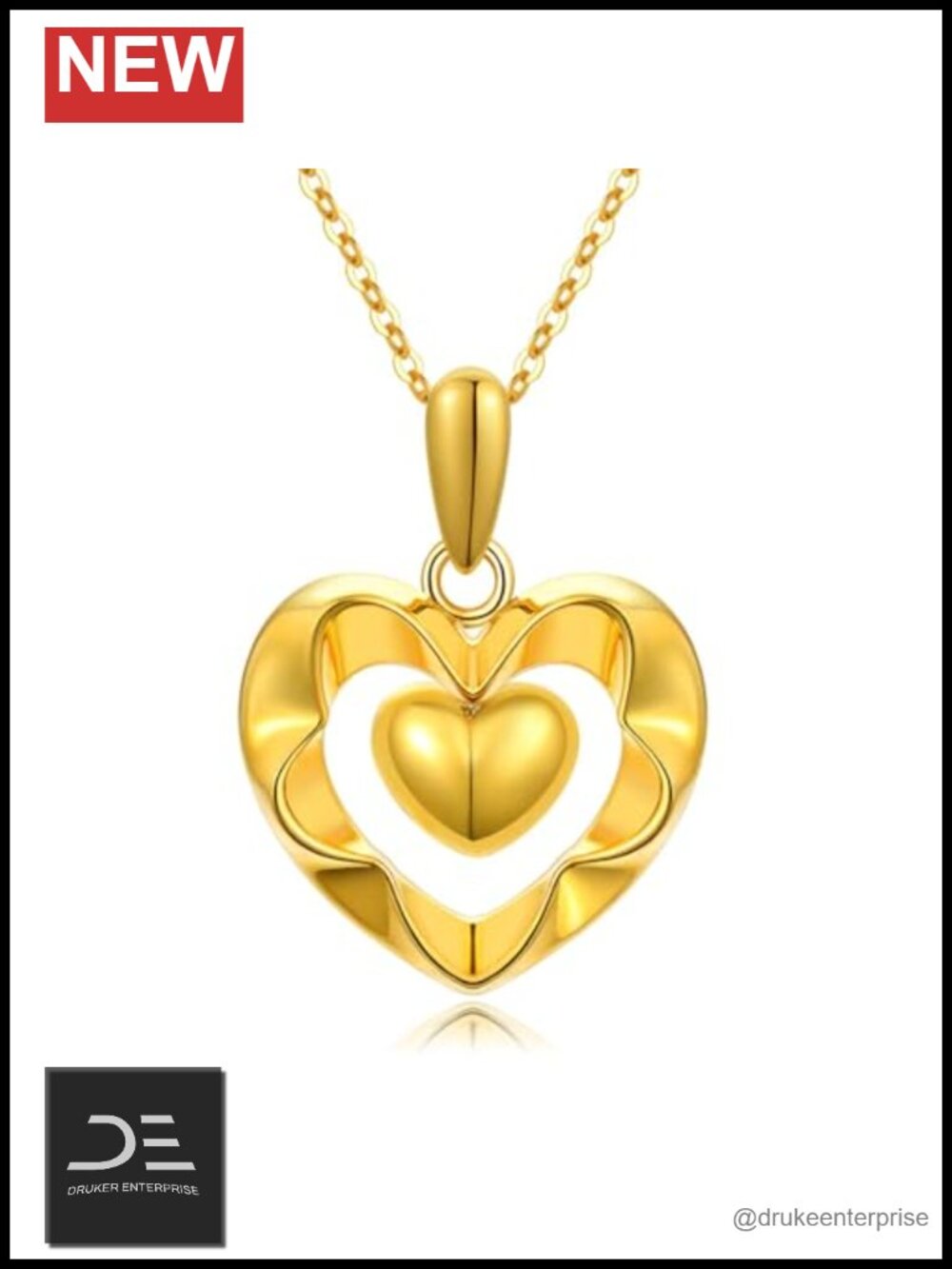 18K Solid Gold Heart Necklace for Women Pendant Jewelry Gift 18 Inch